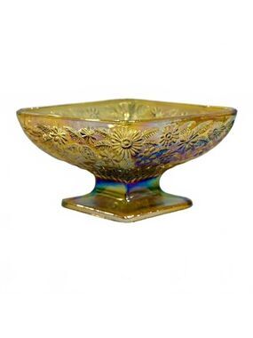Vintage Indiana Glass Marigold Carnival Glass Candy Dish Floral Pattern